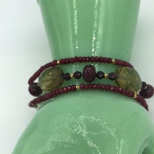 Dazzling sterling silver ruby, lime Quartz, citrine, and garnet bracelet.
